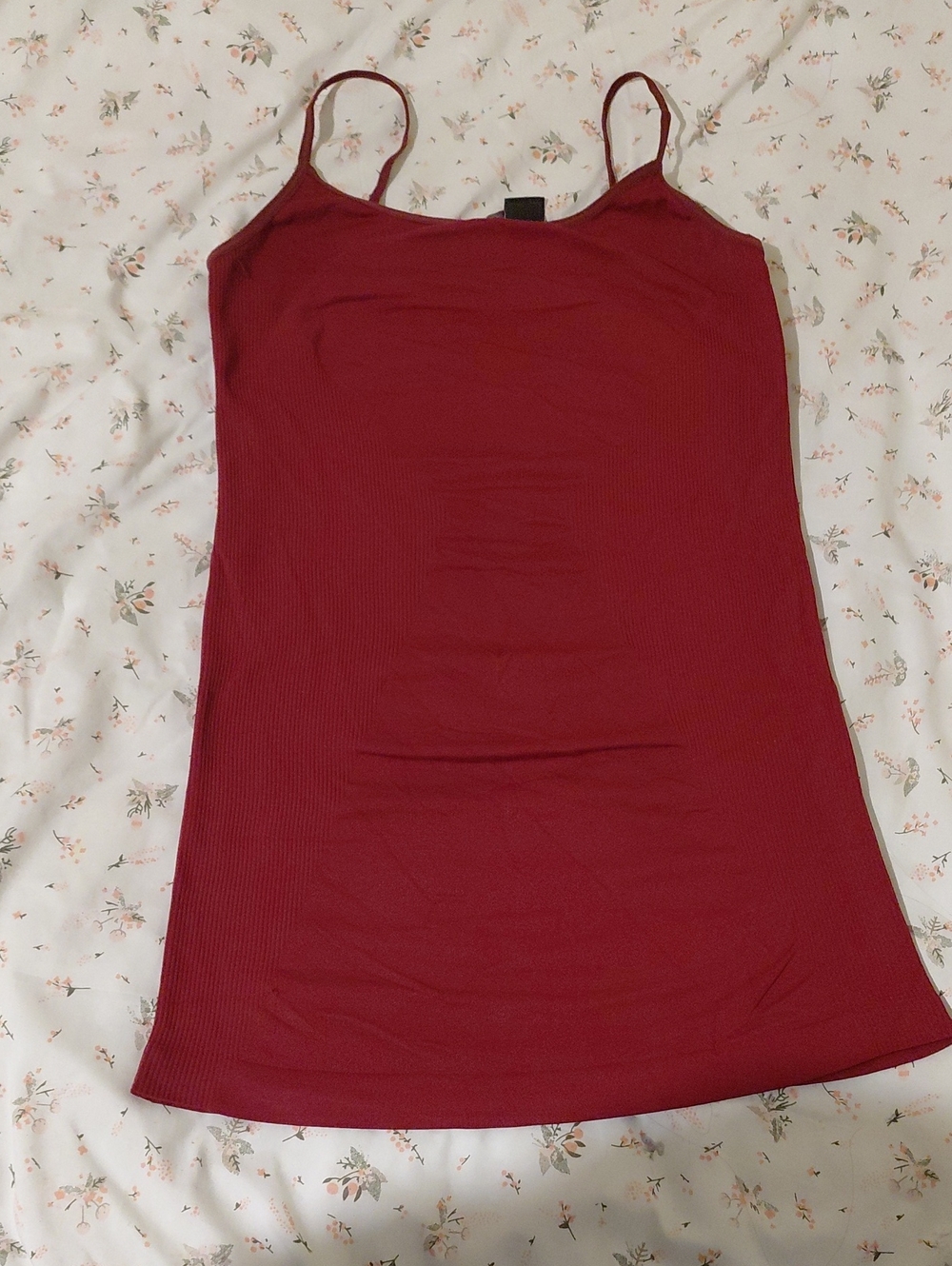 Bisou Bisou Ribbed Spaghetti Strap Cami - Burgundy